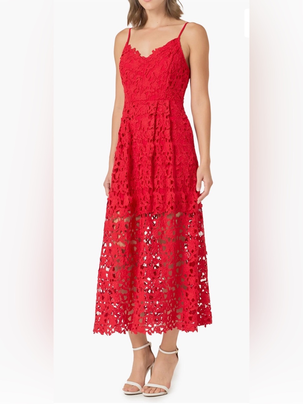 Red Lace Spaghetti Strap Midi Cocktail Dress -XL Nordstrom